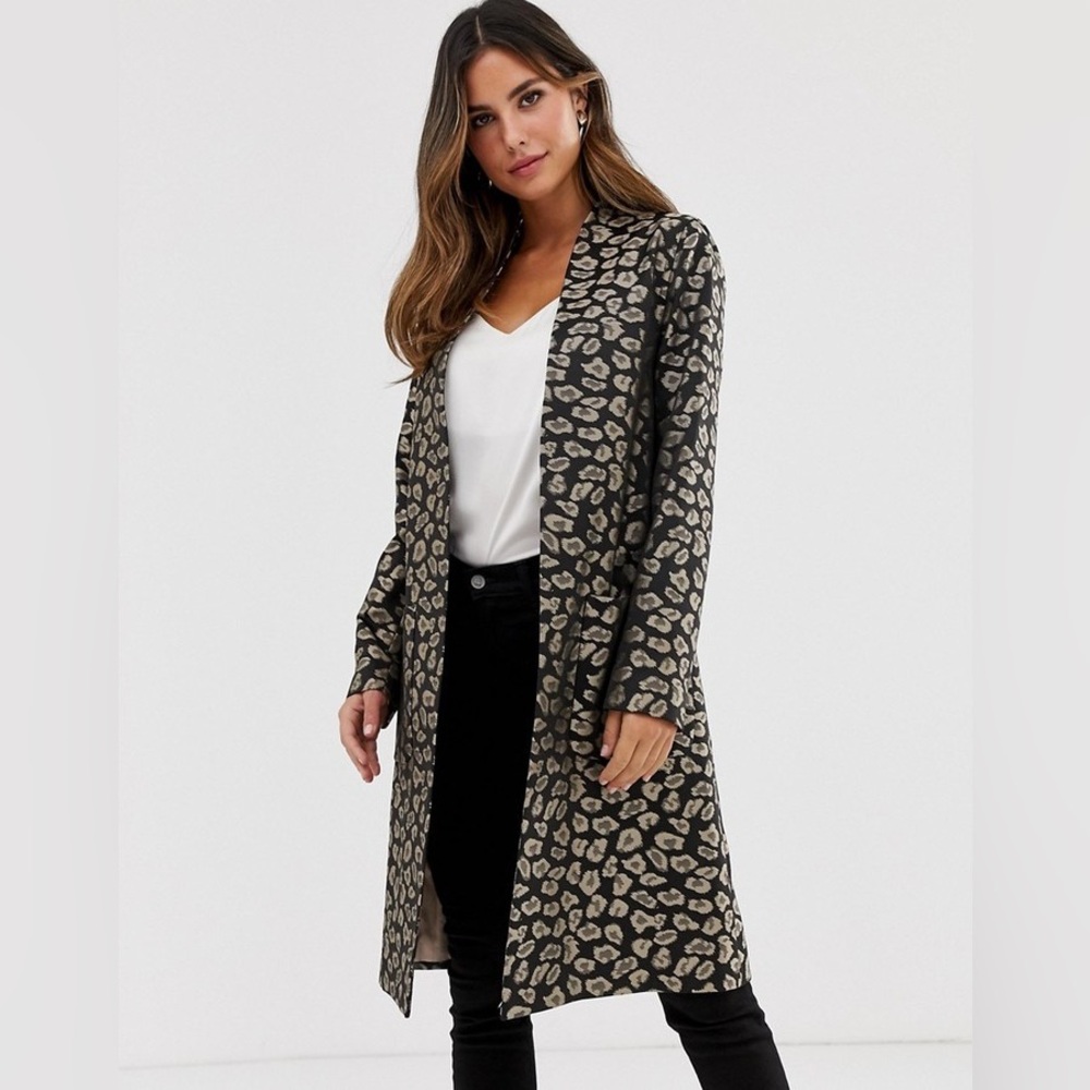 NWOT Helene Berman Jacquard Leopard Edge To Edge Duster Coat